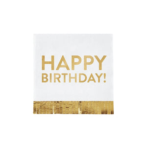 Happy Birthday Gold Fringed Dessert Napkins 20ct | The Party Darling