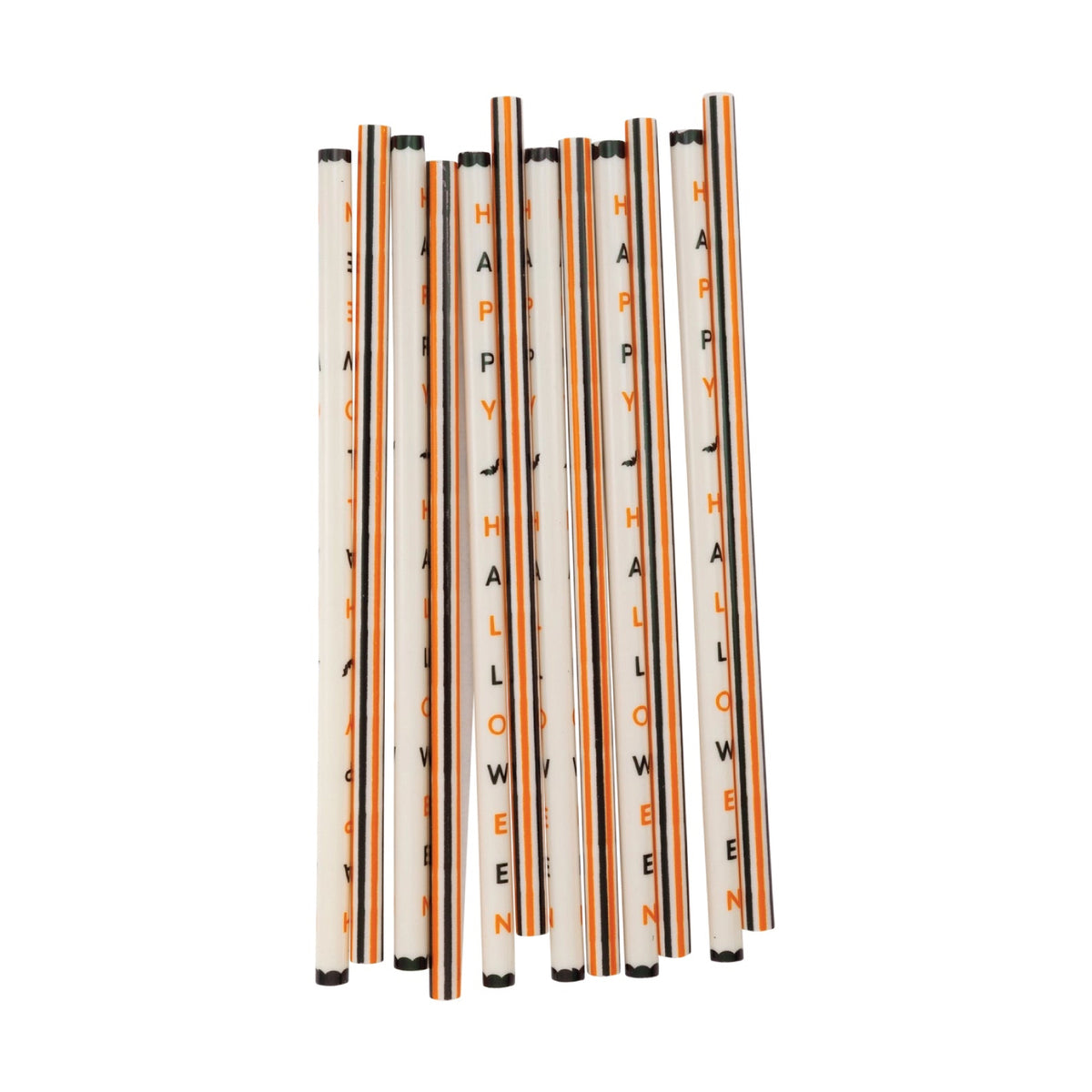 Happy Halloween reusable plastic straws with black and orange designs
