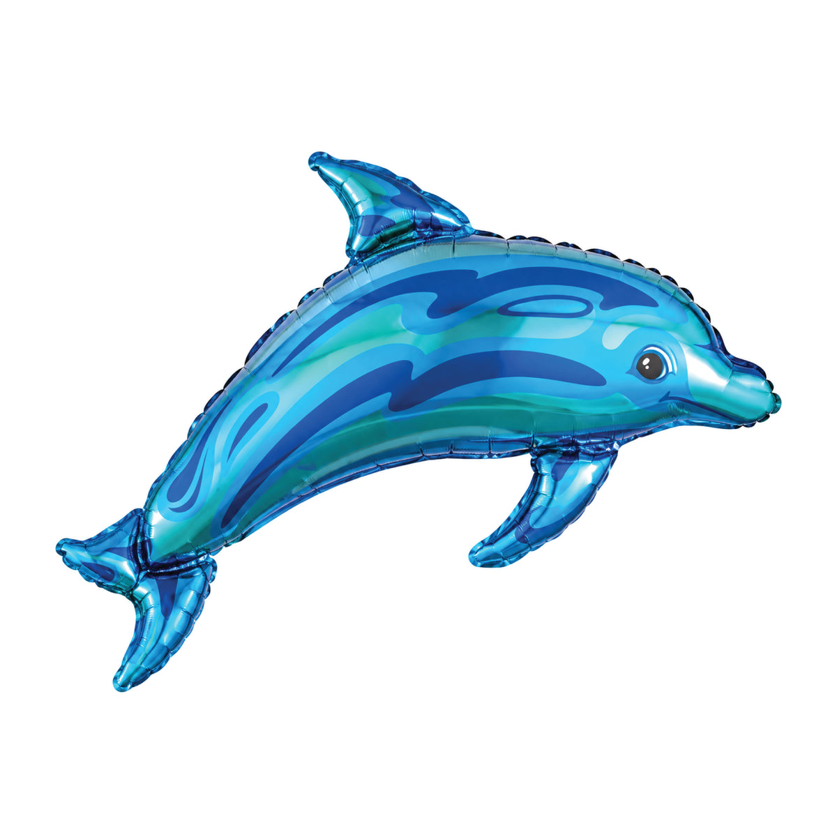 ridescent Blue Dolphin Foil Balloon featuring a metallic blue and teal dolphin shape.