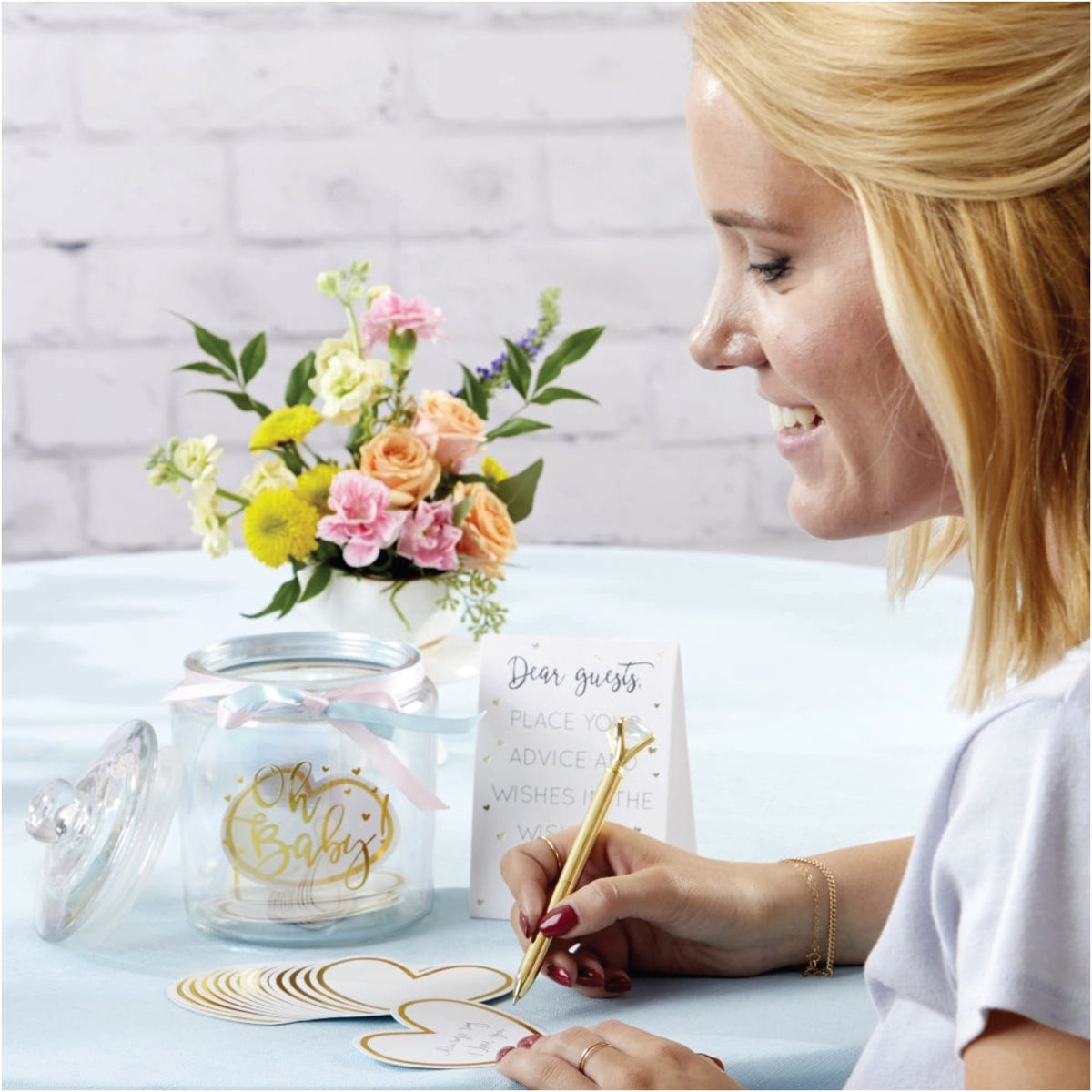 Glass Baby Shower Wish Jar with Heart Advice Cards | The Party Darling