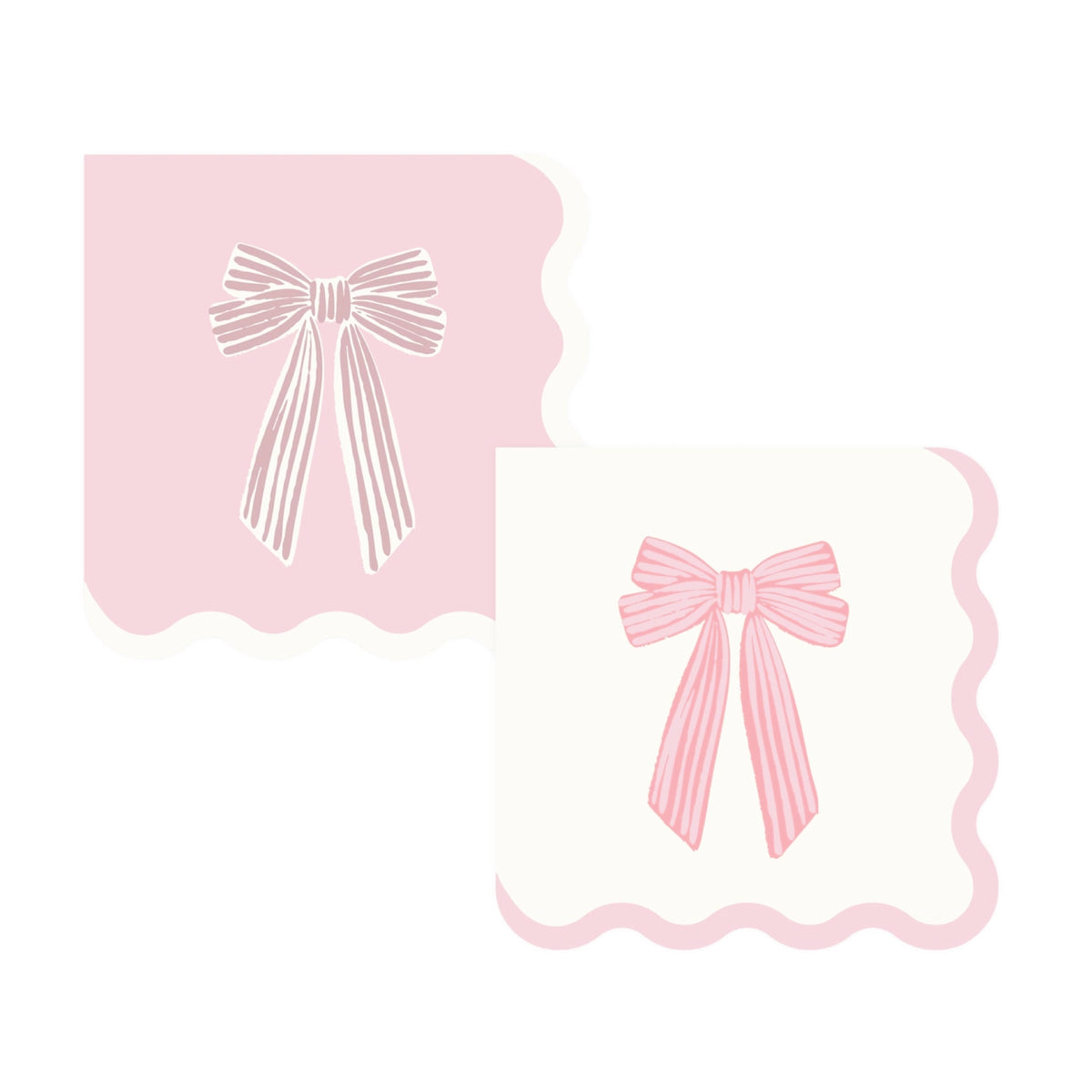 Pink and ivory scalloped napkins with large bow illustration