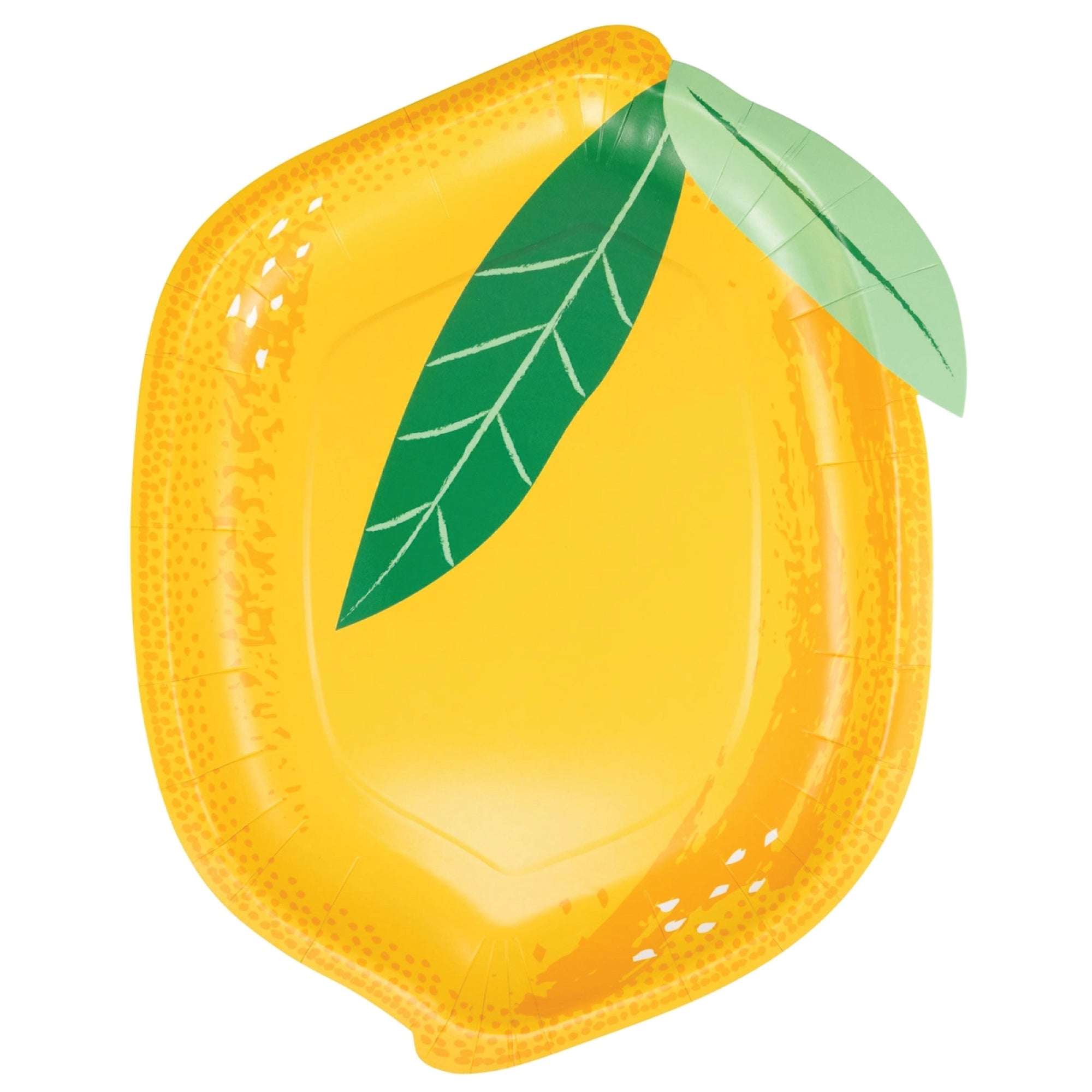 Lemon shaped lunch plates with bright yellow citrus design