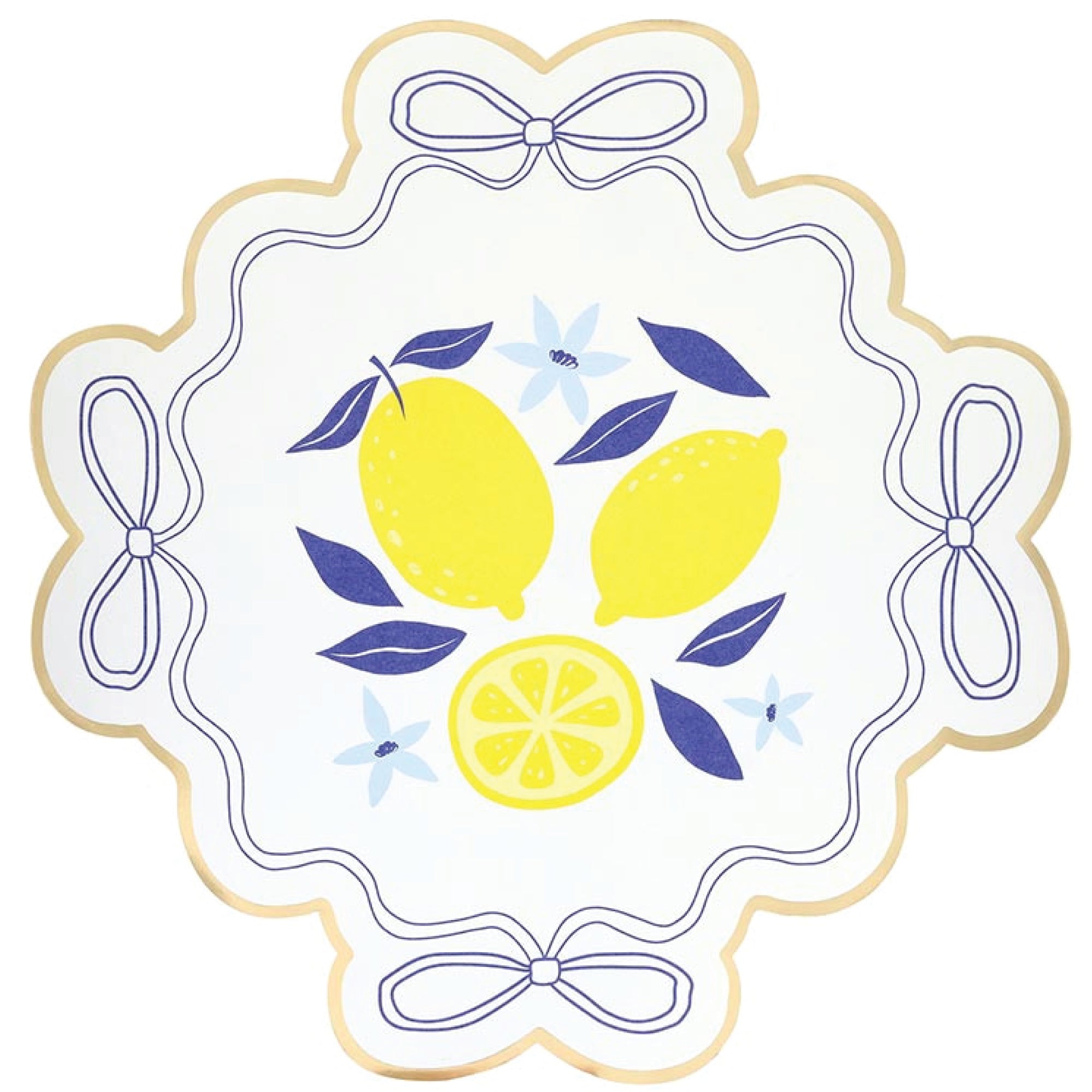 Lemon and blue bow scalloped placemats