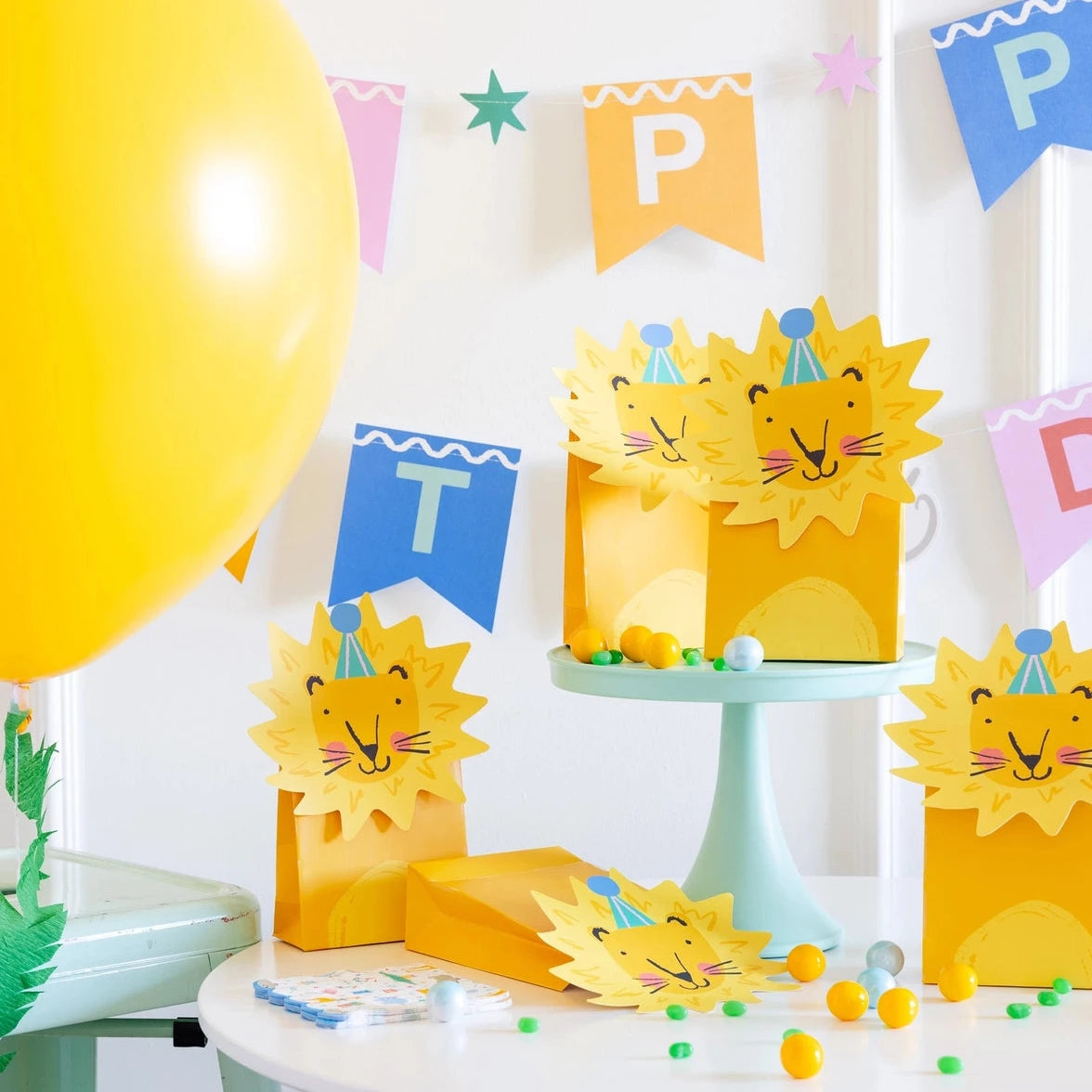 Animal birthday favor bags with lion sticker closure