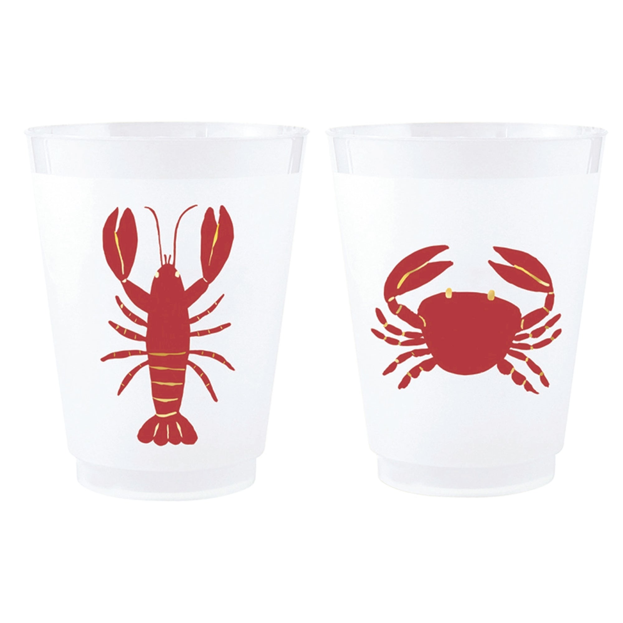 Lobster and crab themed cups for coastal party tables