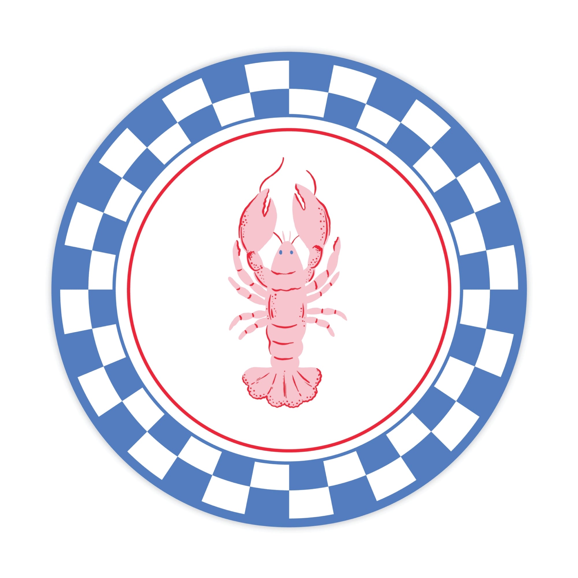 Lobster dessert plates with blue check border