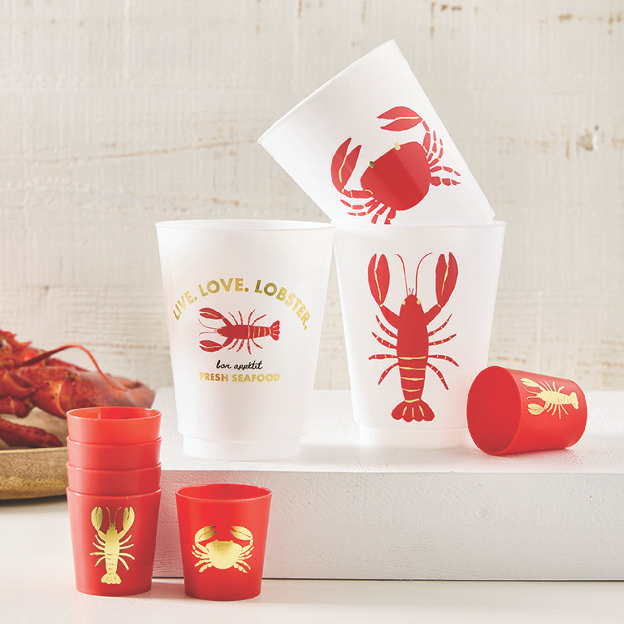 Live Love Lobster frosted plastic cups