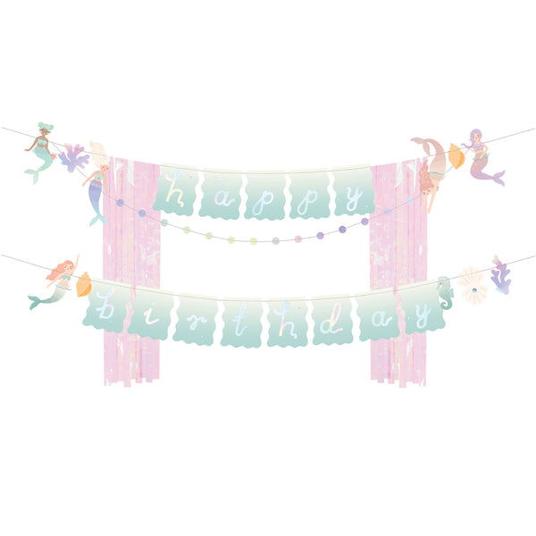 Mermaid Unicorn Happy Birthday Banner – Pool Party Pennant, 15 Panels + 2 End Pieces, 16 Ft Ribbon Included - View #5