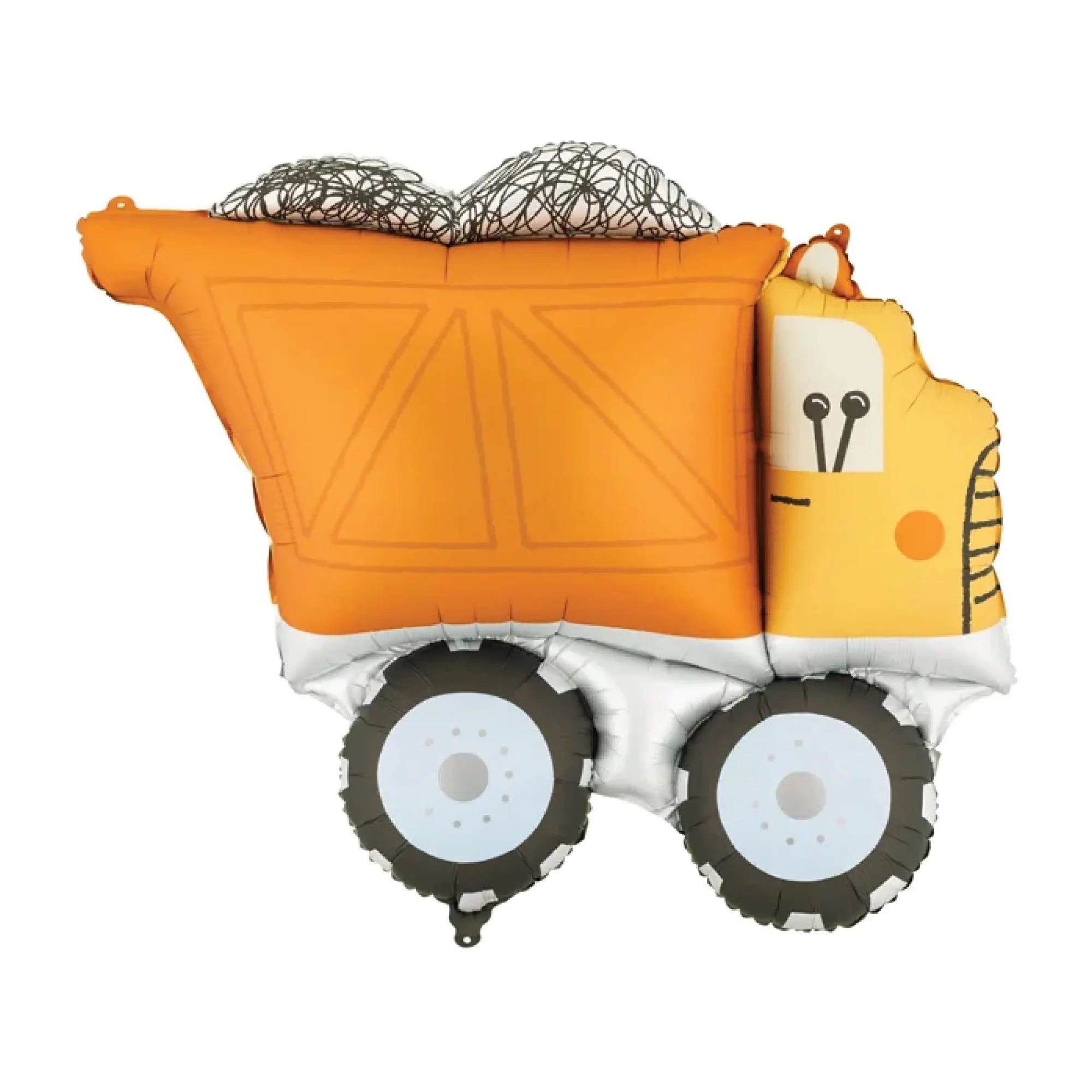 Orange and yellow Dump Truck Foil Balloon with large wheels