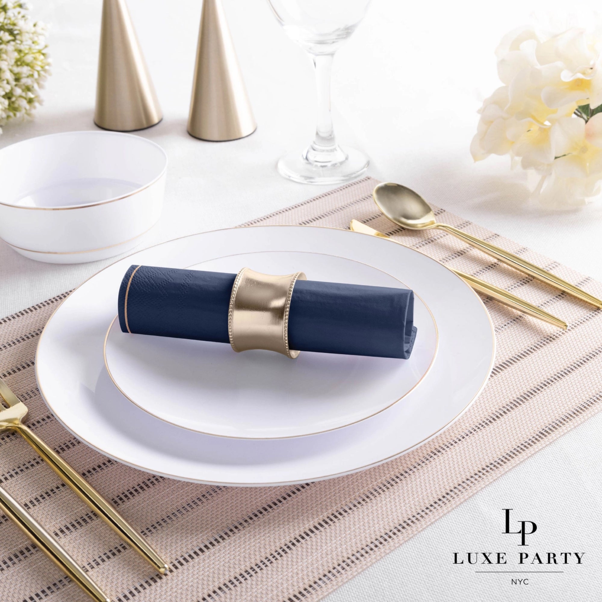 Navy & Gold Stripe Paper Lunch Napkins 20ct | The Party Darling