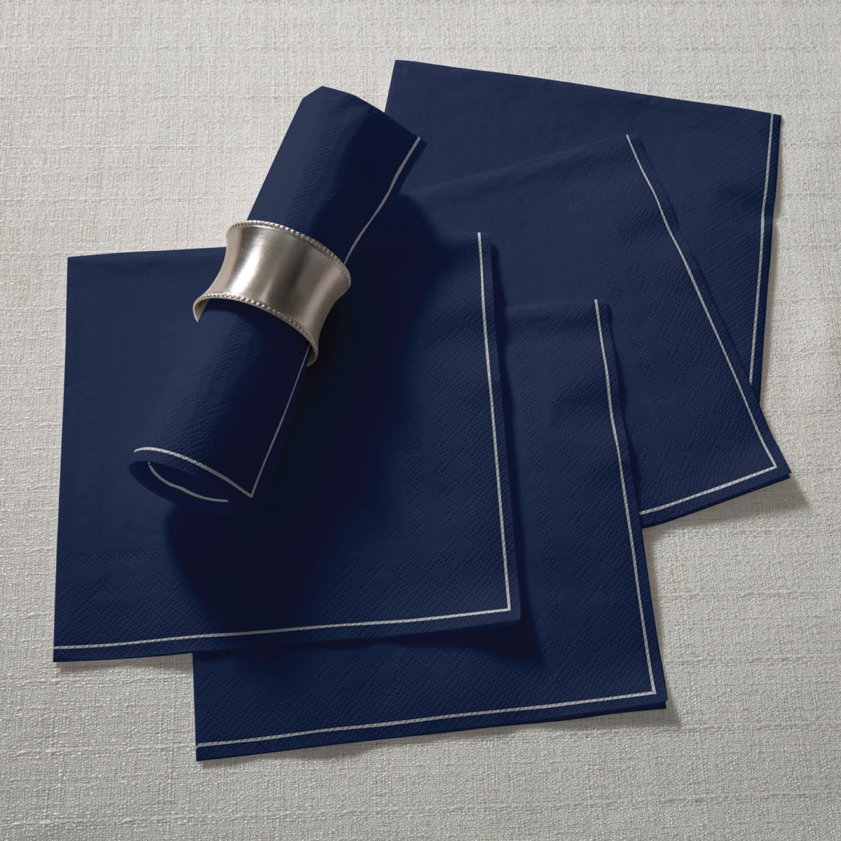 Navy &amp; Silver Stripe Lunch Napkins 20ct  Displayed