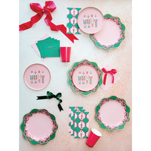 Pink Christmas Evergreen & Bow Dinner Plates 8ct Collection