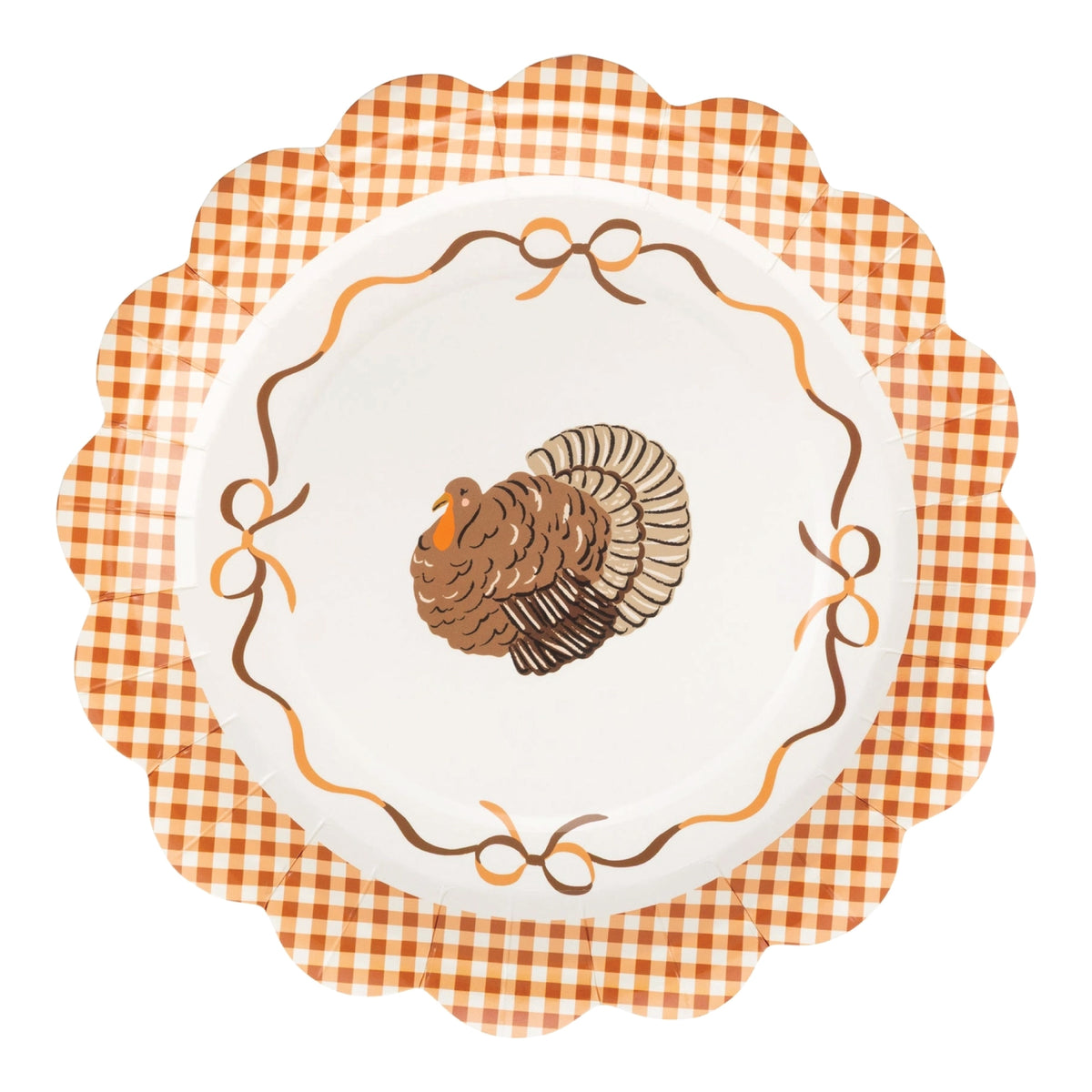 Orange Gingham Turkey Lunch Plates with scalloped edge