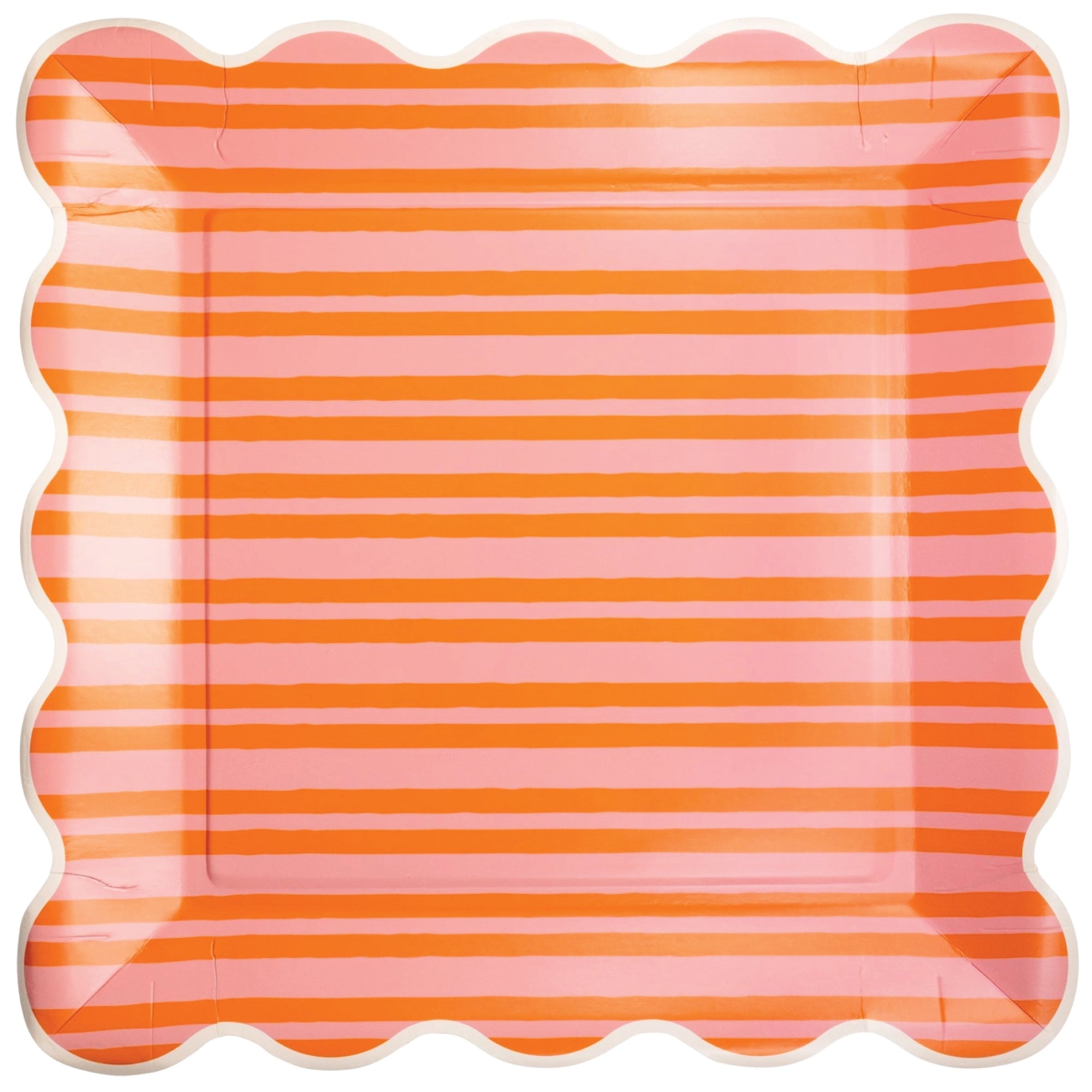 Orange and pink striped scalloped dinner plates