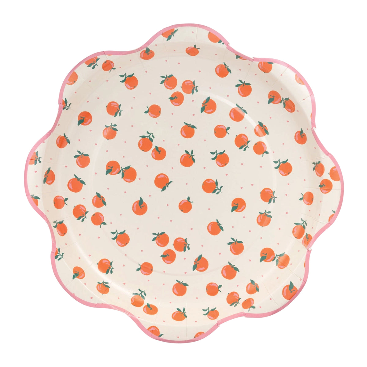 Scalloped lunch plates with orange fruit pattern