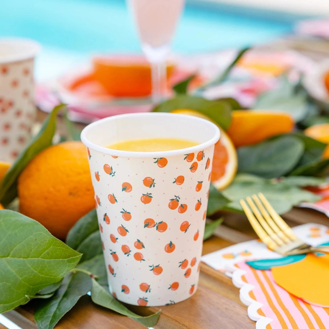 Orange grove cups styled on a dessert table