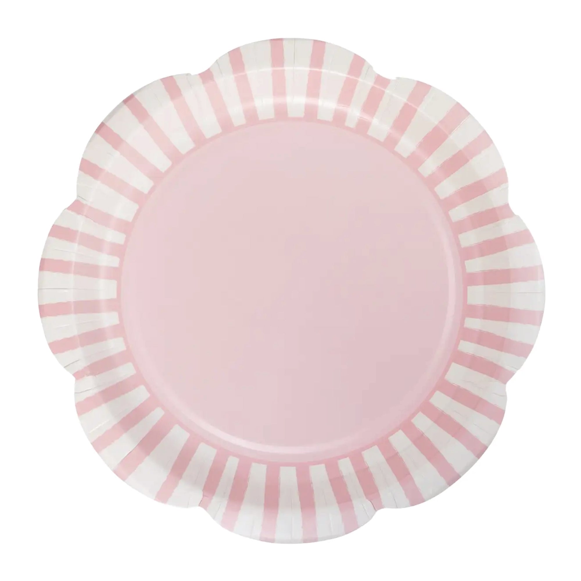 Pink striped scalloped paper lunch plate