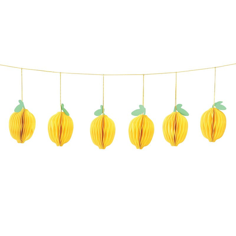 Yellow honeycomb lemon garland on gold string