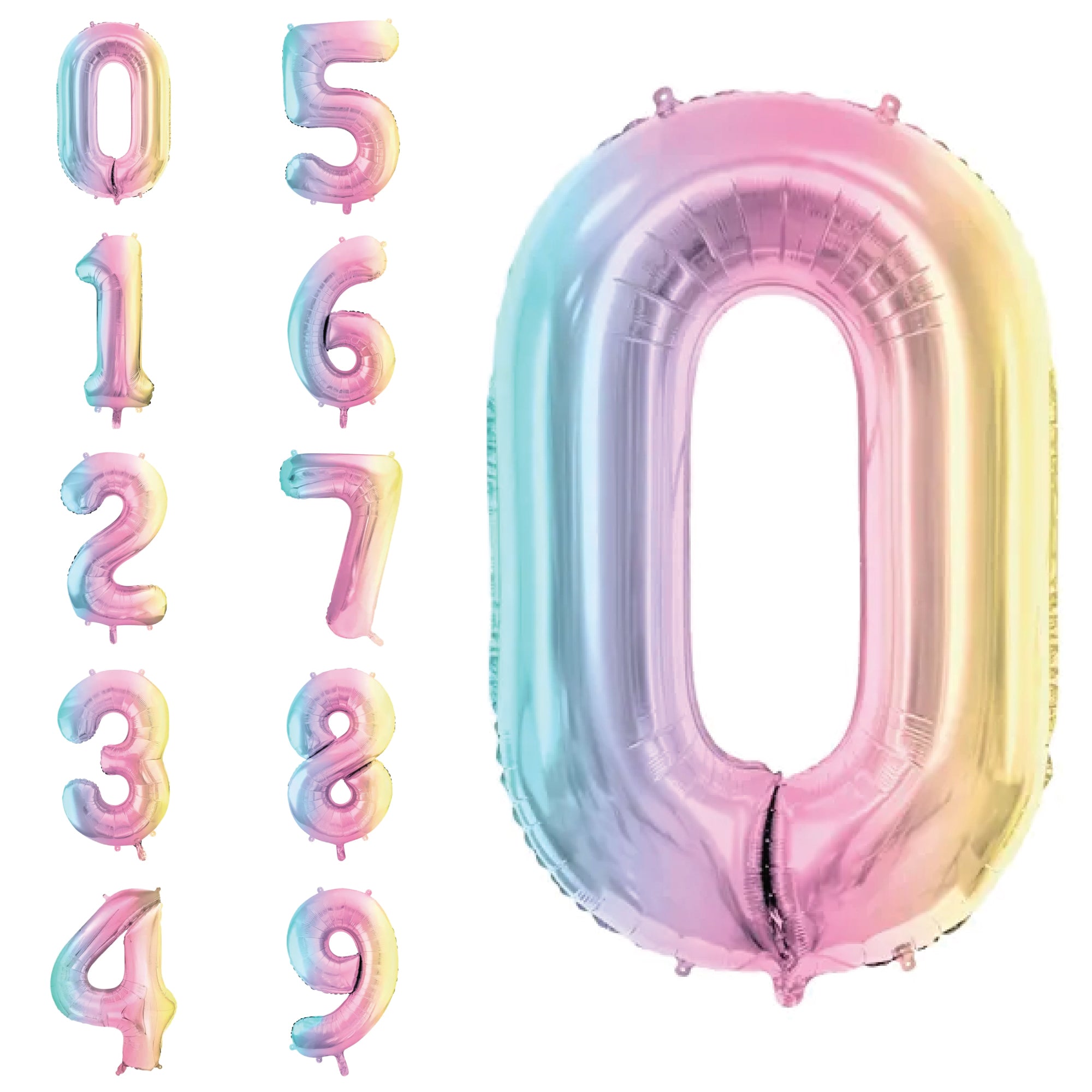 Pastel Rainbow Number Balloons 0-9