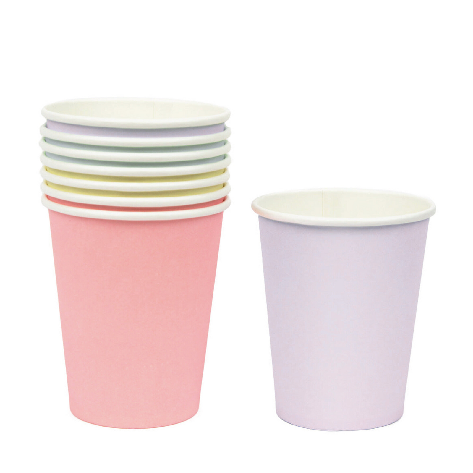 Pastel Multicolored Paper Cups in pink, yellow, green, and purple | The Party Darling