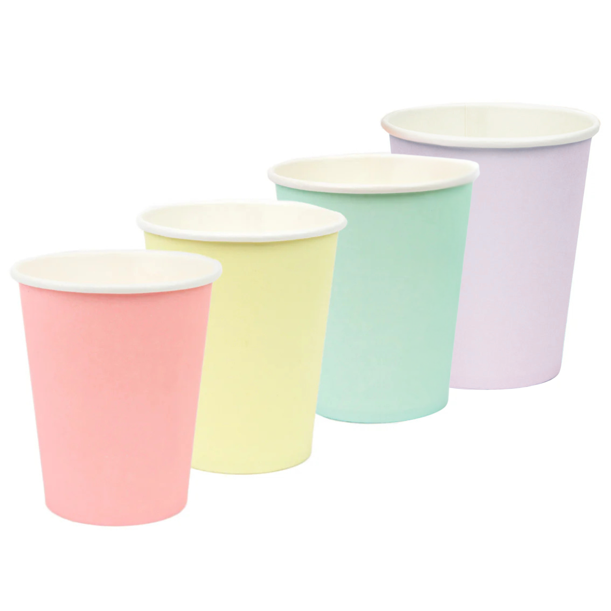 Pastel Multicolored Paper Cups in pink, yellow, green, and purple | The Party Darling