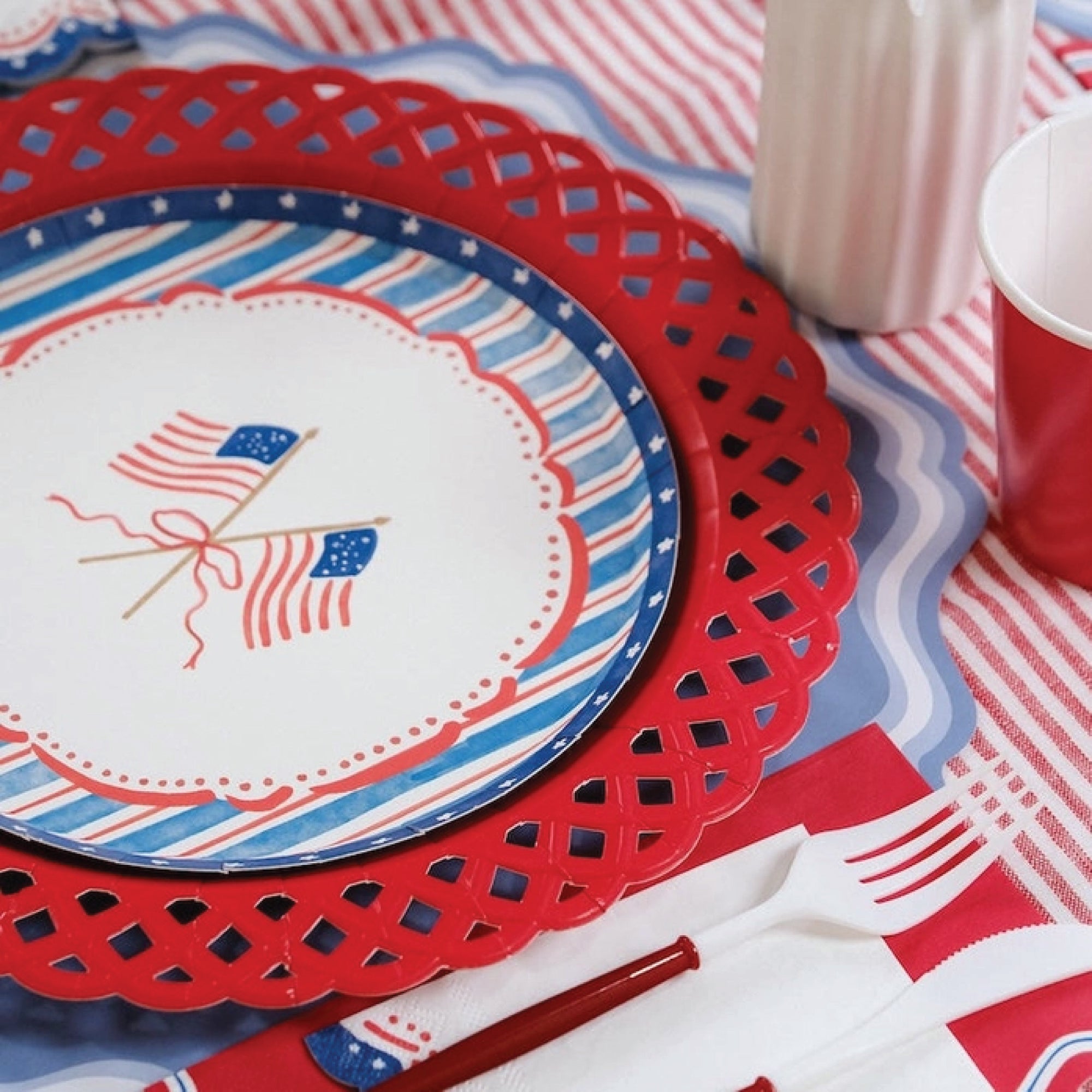 Decorative red plate for summer barbecue table
