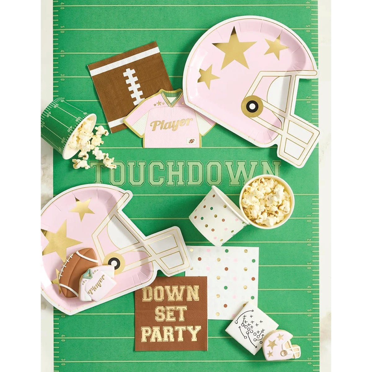Brown football party napkins with Down Set Party design