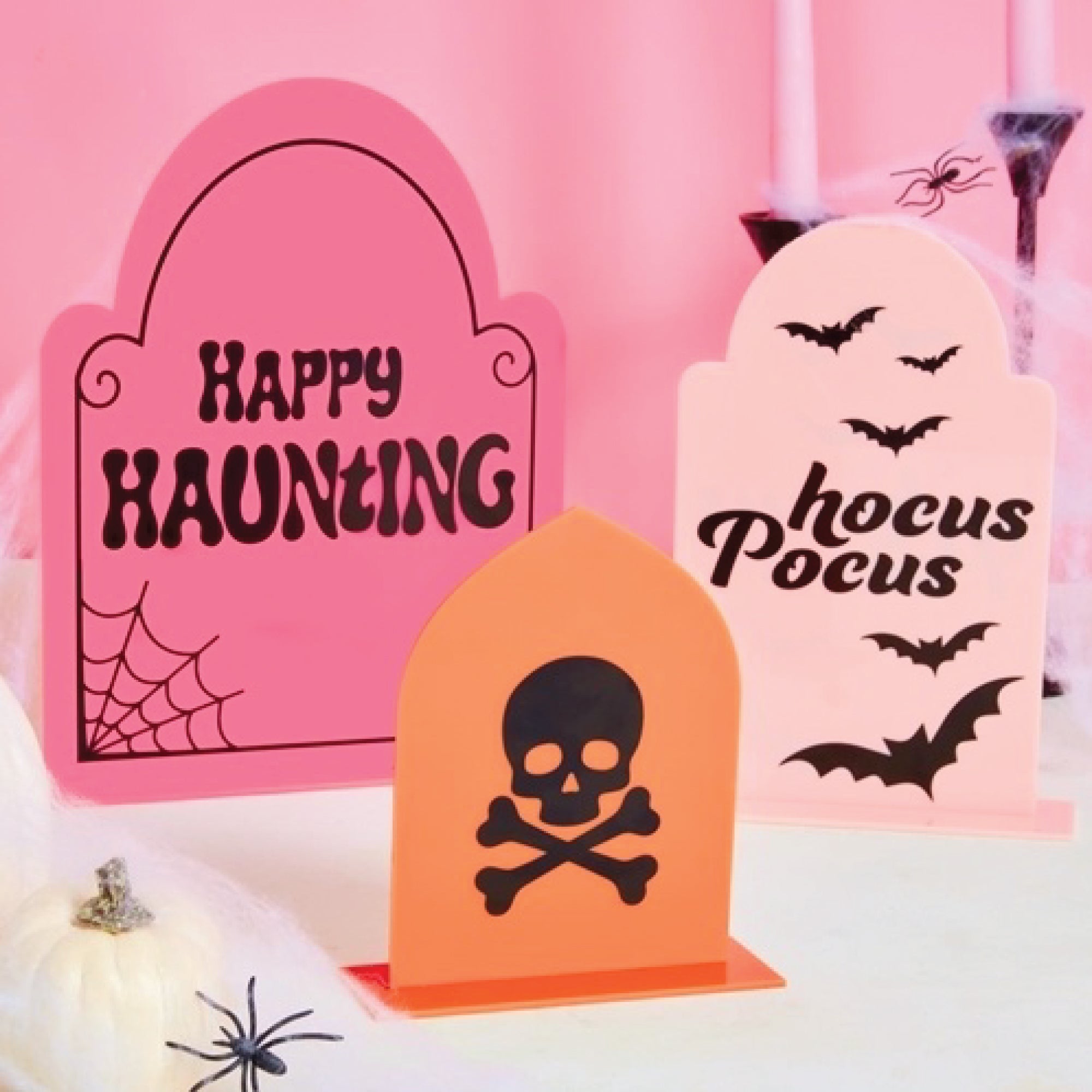 Pink Halloween Acrylic 3D Tombstone Decorations 3ct | The Party Darling