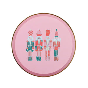 Pink Christmas Nutcrackers Dessert Plates 8ct