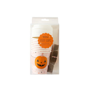 Pink Halloween Jack O'Lantern Mini Coffee Cups & Lids 8ct | The Party Darling
