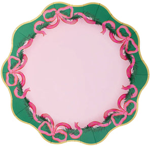 Pink Christmas Evergreen & Bow Dinner Plates 8ct | The Party Darling