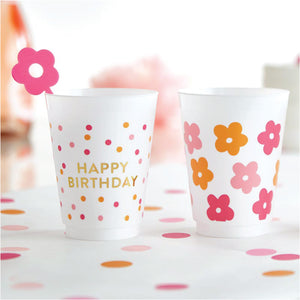 Pink & Orange Daisy Plastic Cups 8ct Collection