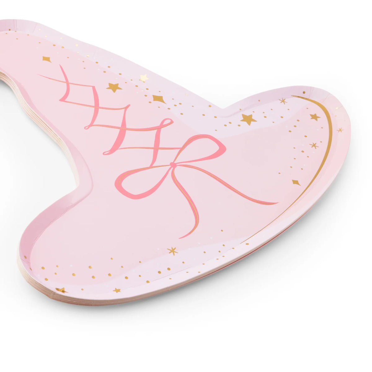 Oversized pink witch hat plate measuring 11.75 by 12.5 inches.