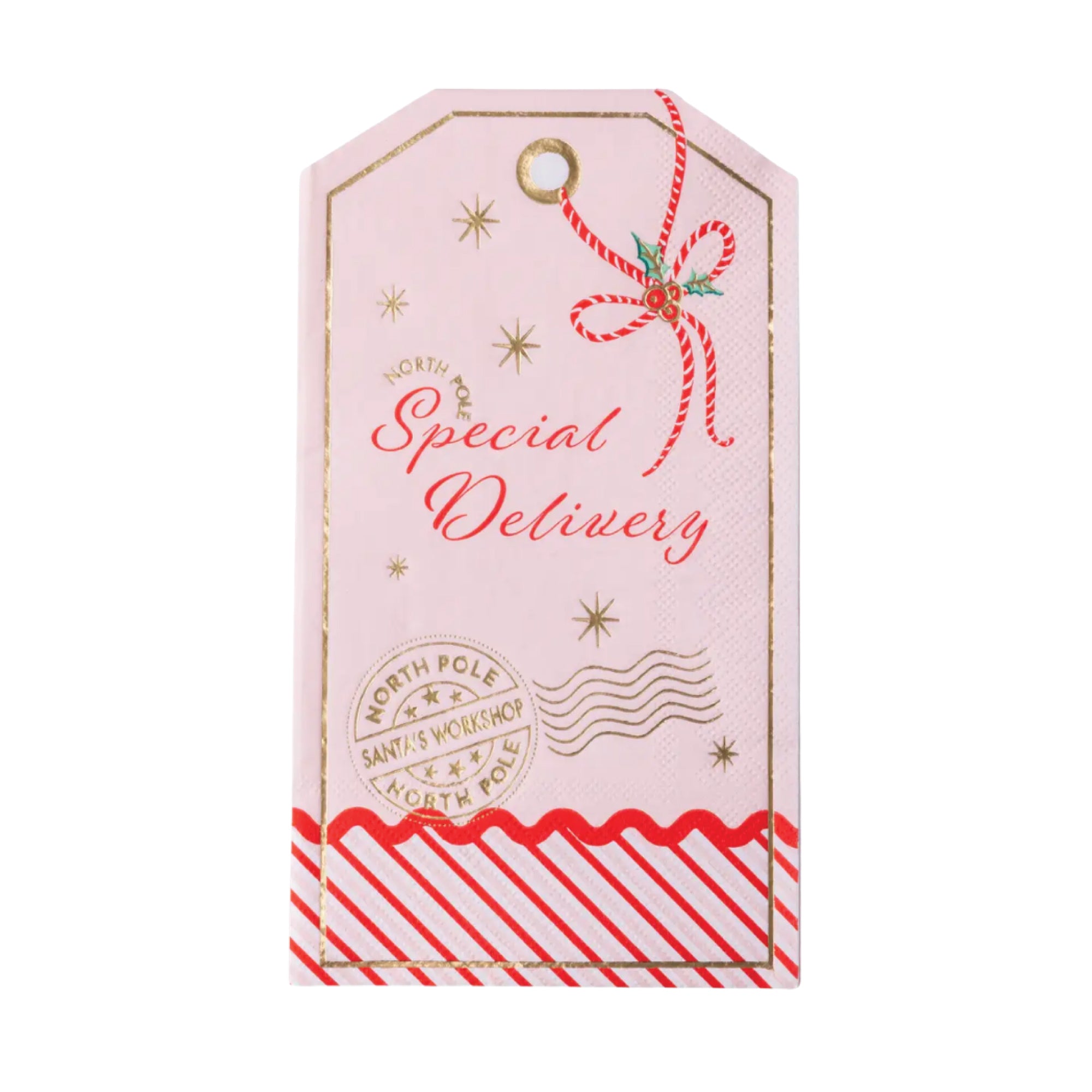 Pink Christmas Gift Tag Guest Towels with Special Delivery design