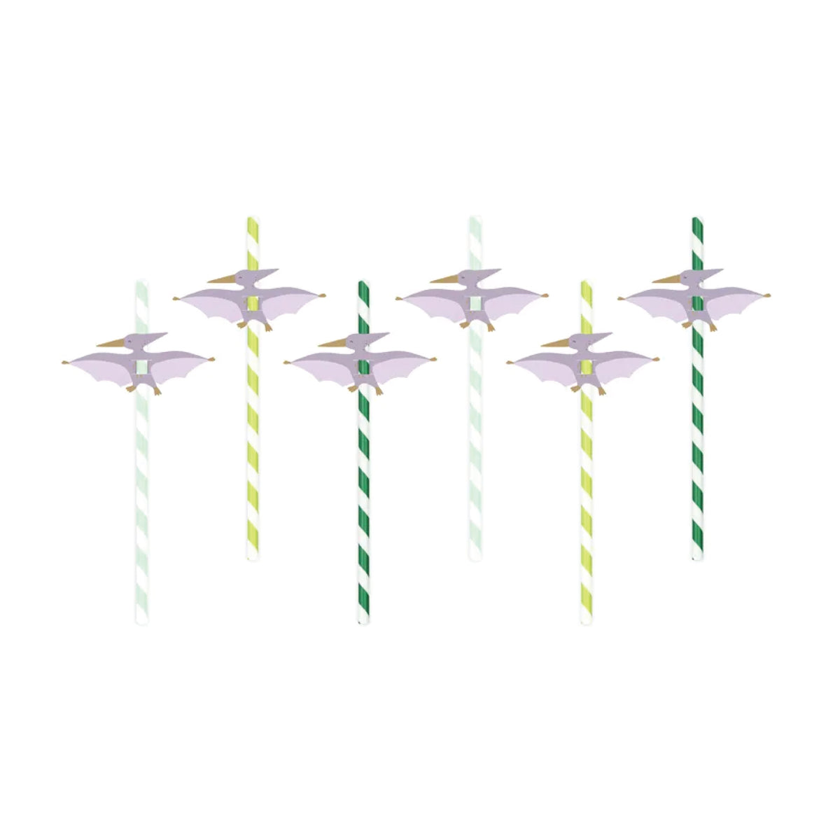 Green &amp; White Striped Pterodactyl Paper Straws 6ct | The Party Darling