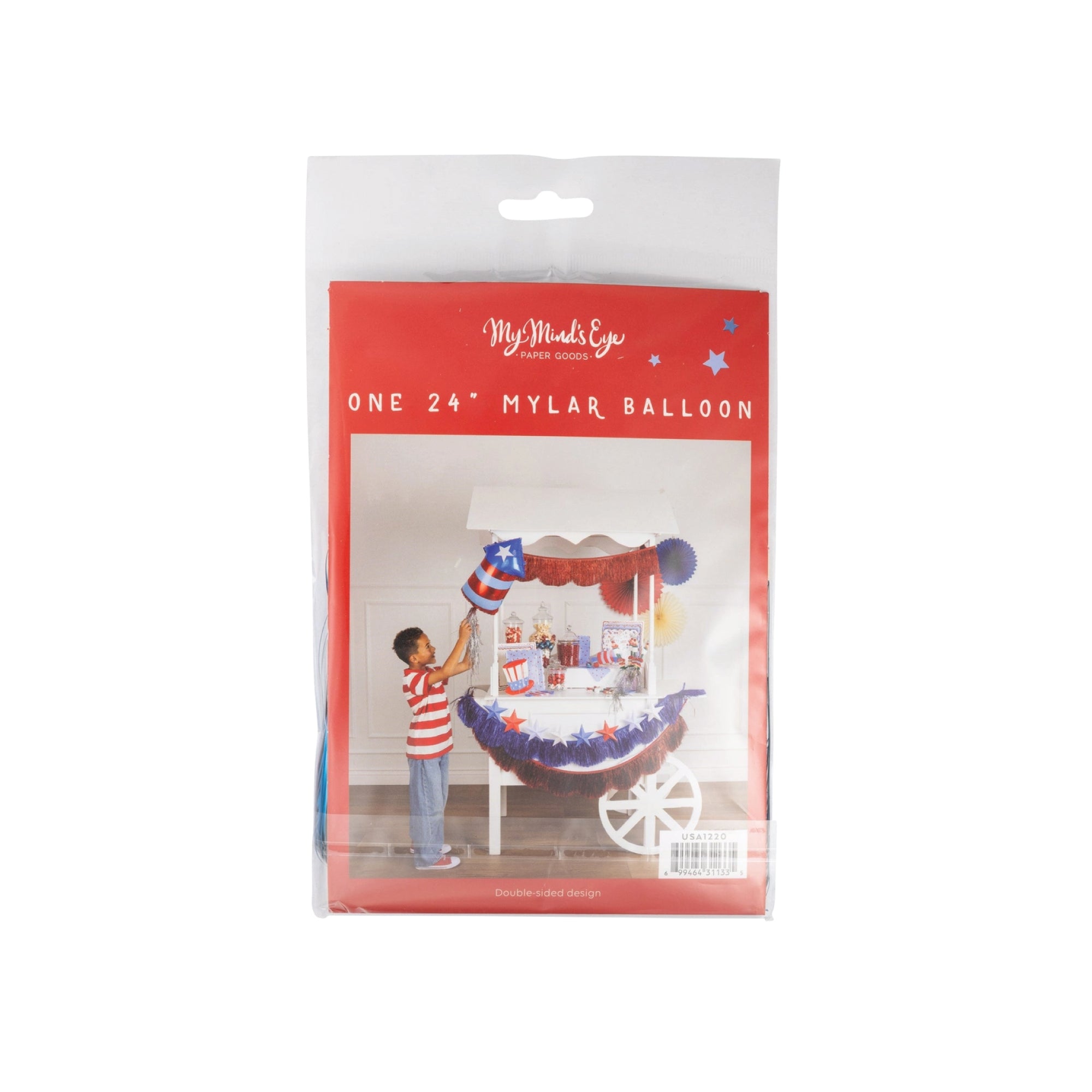 Red white and blue firecracker foil balloon with star detail