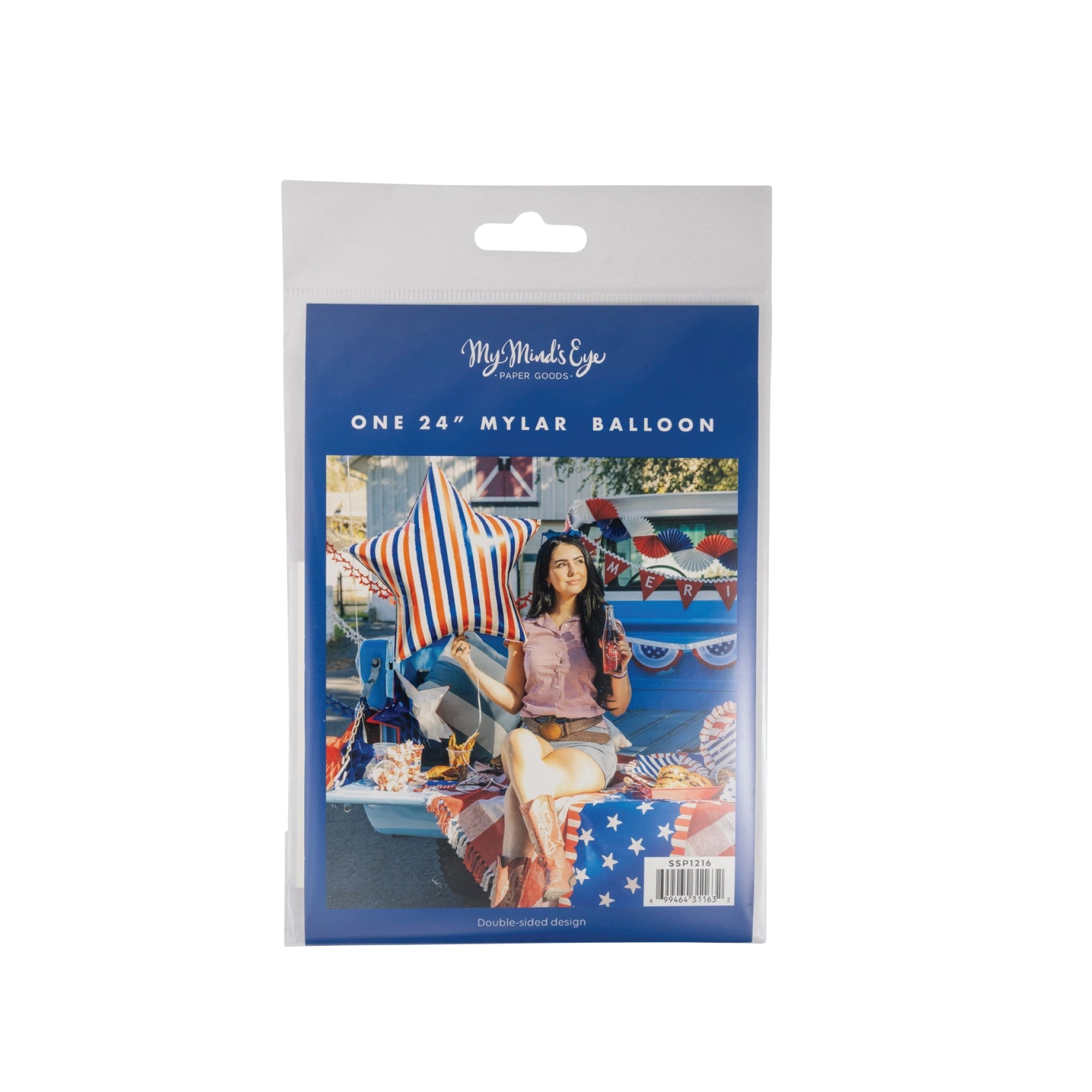 Red white and blue striped star foil balloon