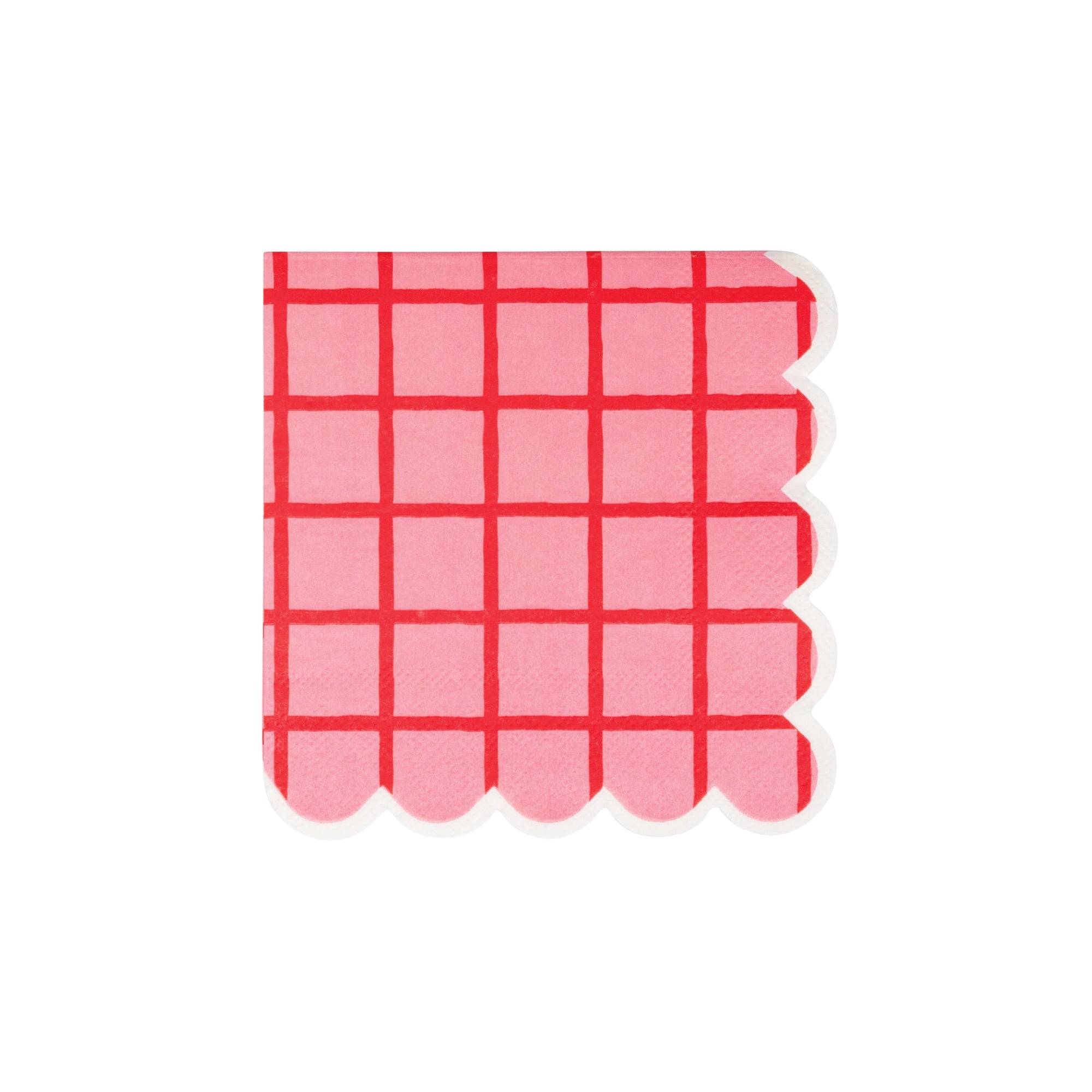 Red and pink grid scalloped cocktail napkins