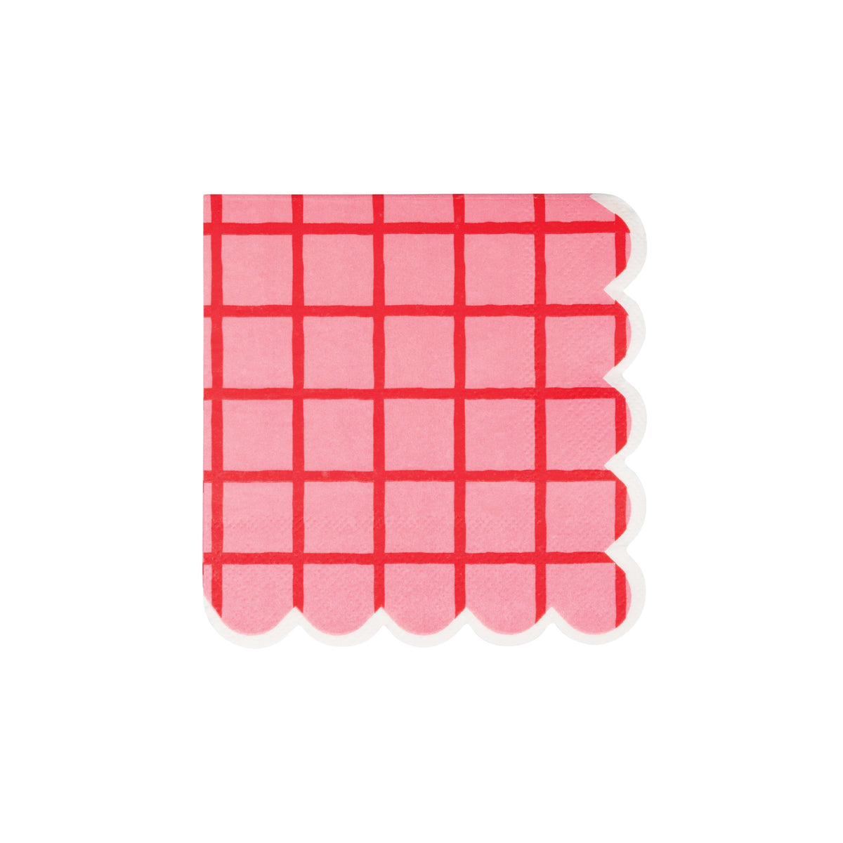Red and pink grid scalloped cocktail napkins