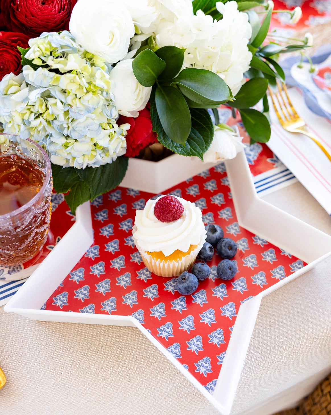 Red Floral Bamboo Star Tray