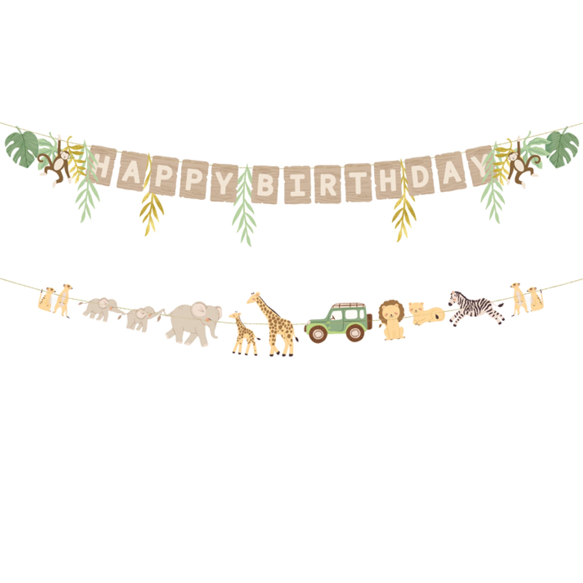 Safari happy birthday banner with jungle animal accents