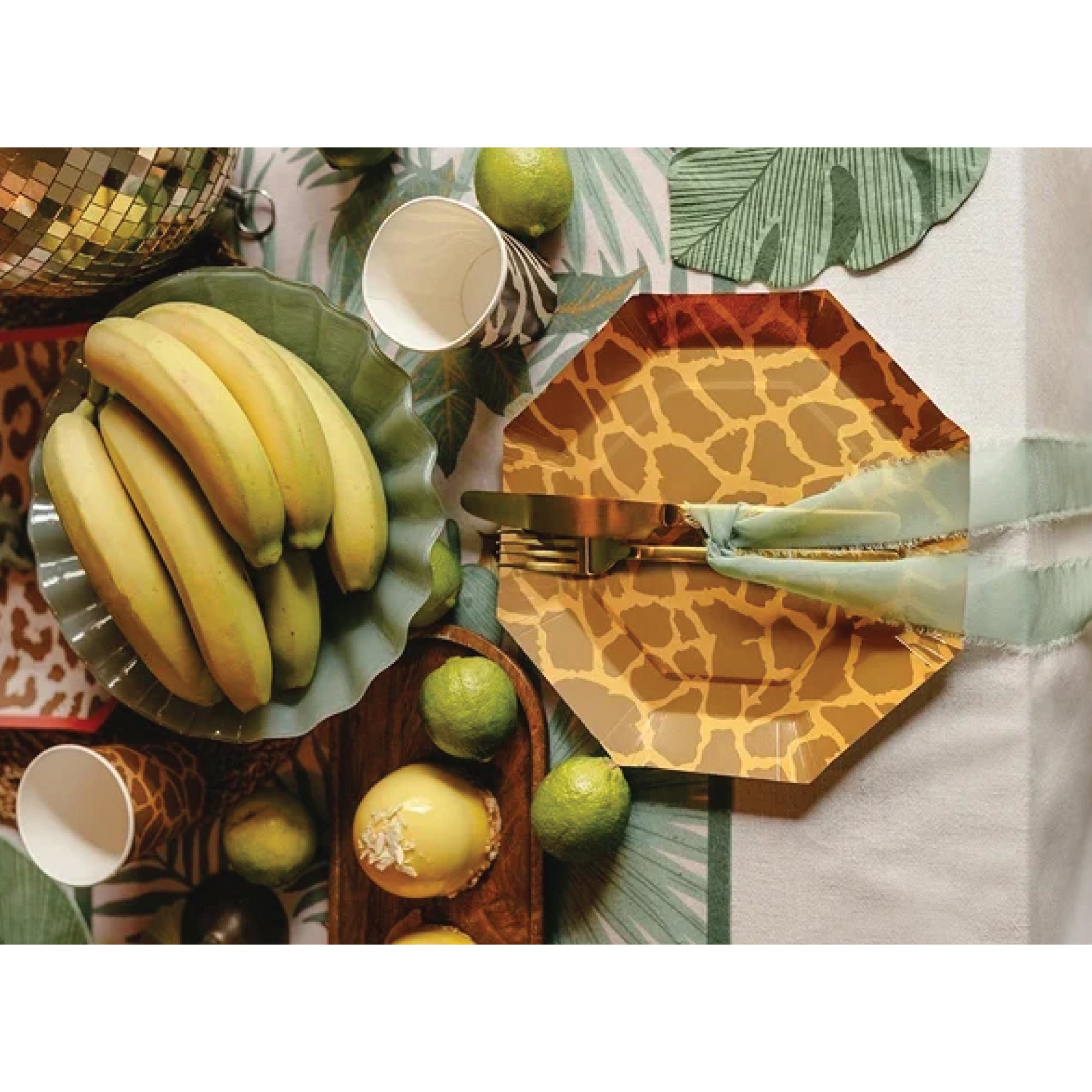 Brown, gold, black, and cream safari animal party plates