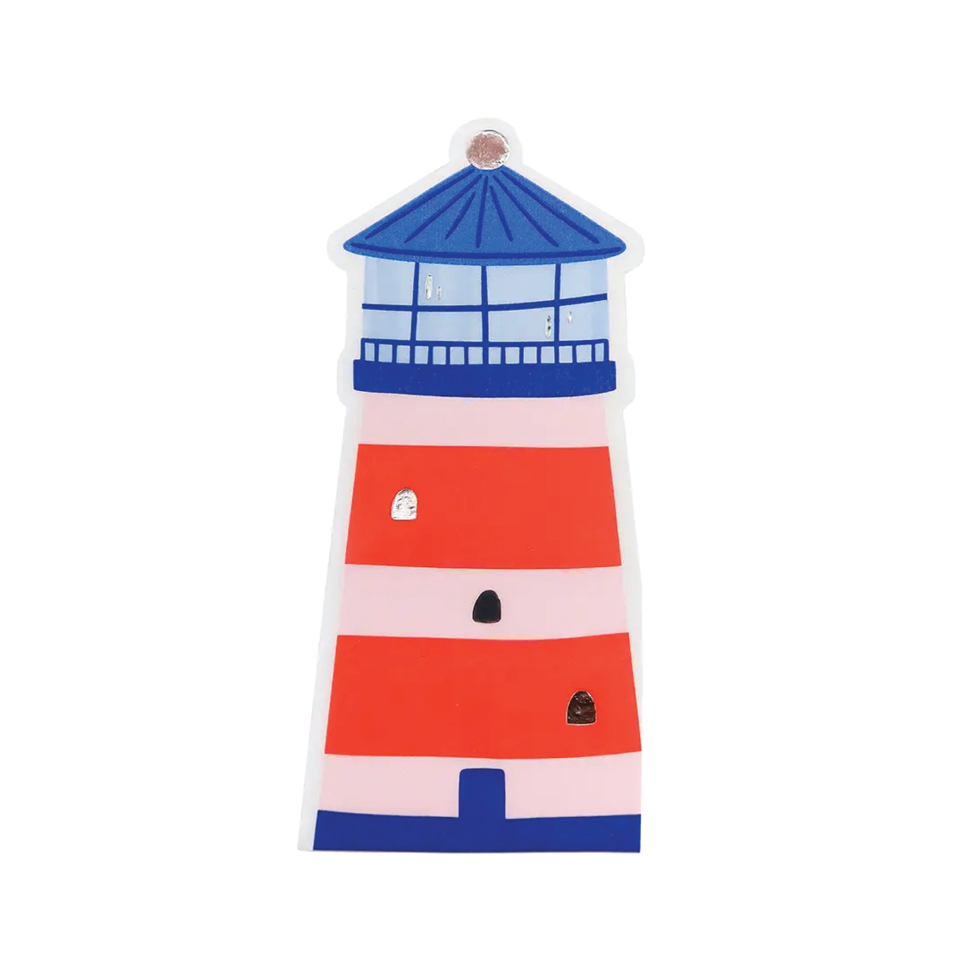 Die-cut lighthouse shaped lunch napkin with red and pink stripes