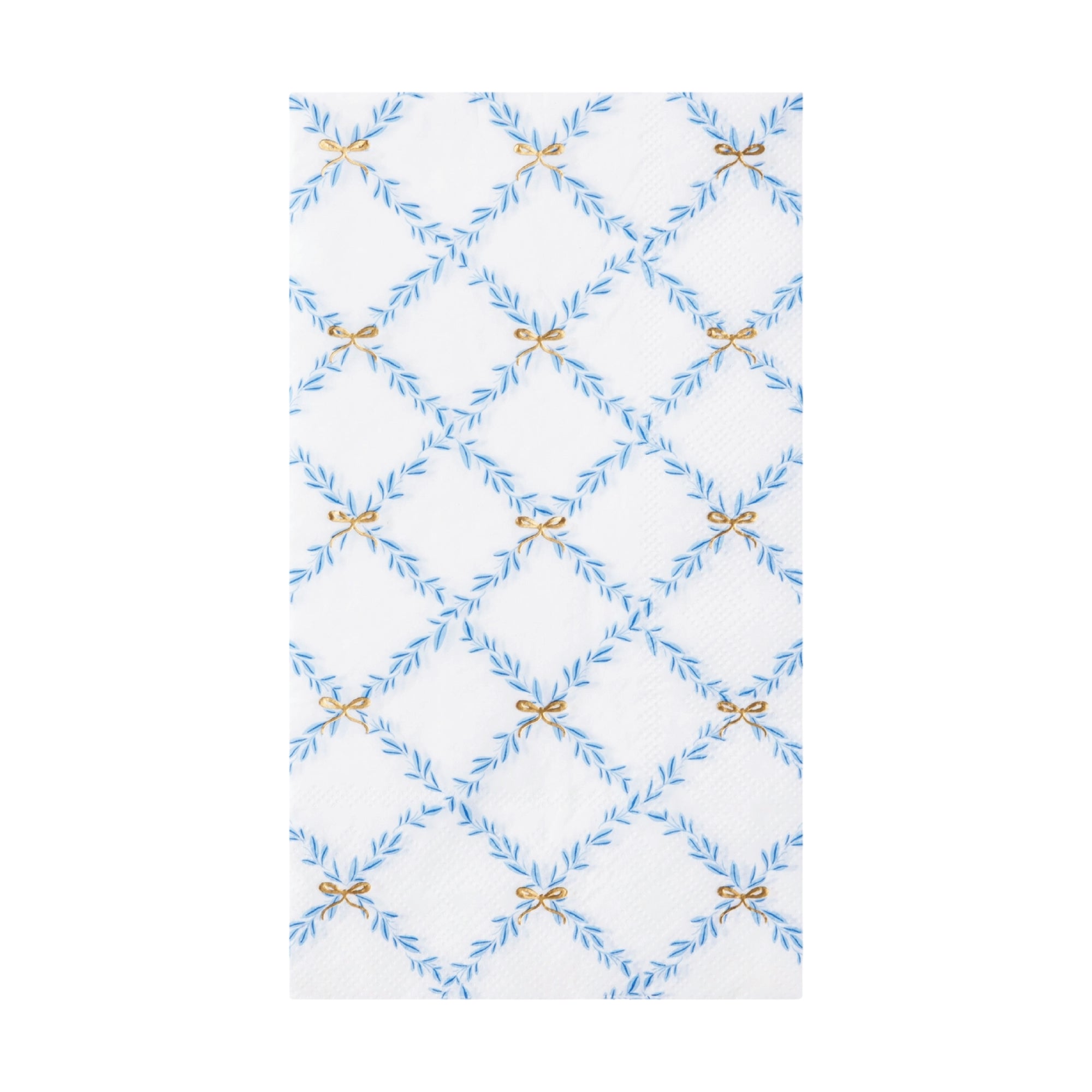 Blue bow trellis guest towels with gold foil bow accents