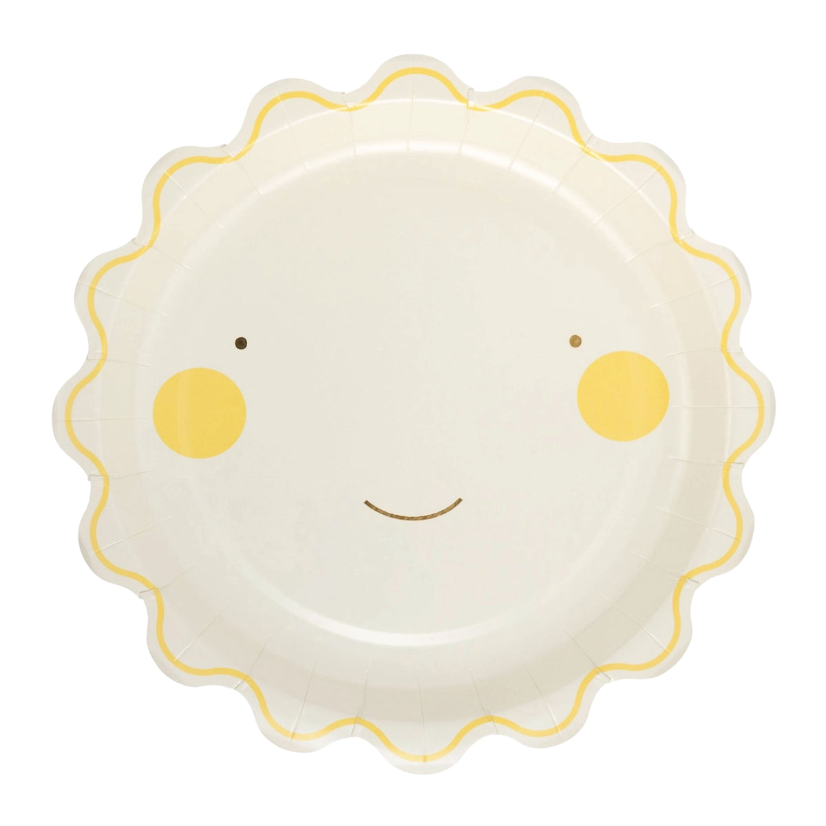 Smiling sun paper lunch plates with gold foil