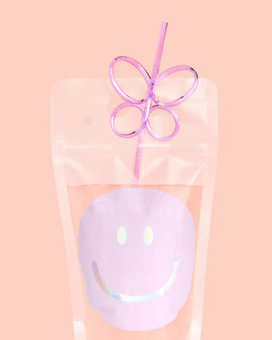 Purple Smily Drink Pouch & Butterfly Straw | The Party Darling
