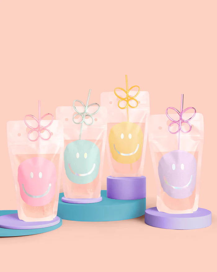 Smily Drink Pouches & Butterfly Straws 16ct | The Party Darling