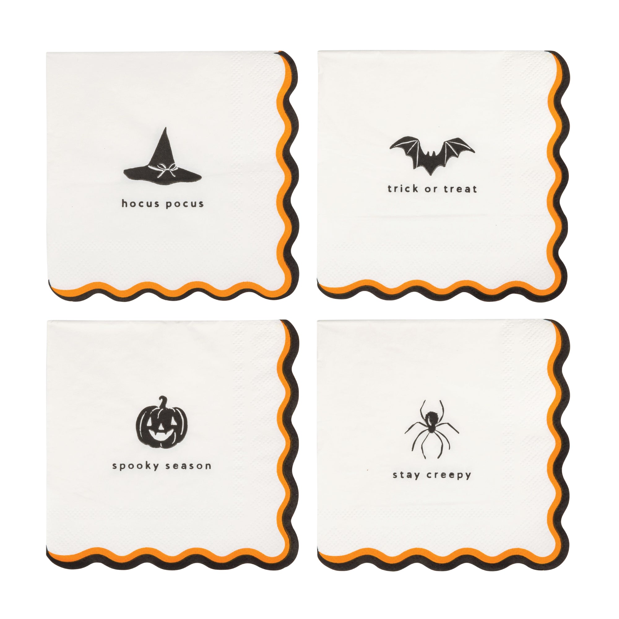 Halloween Icons Dessert Napkins Set with four assorted designs
