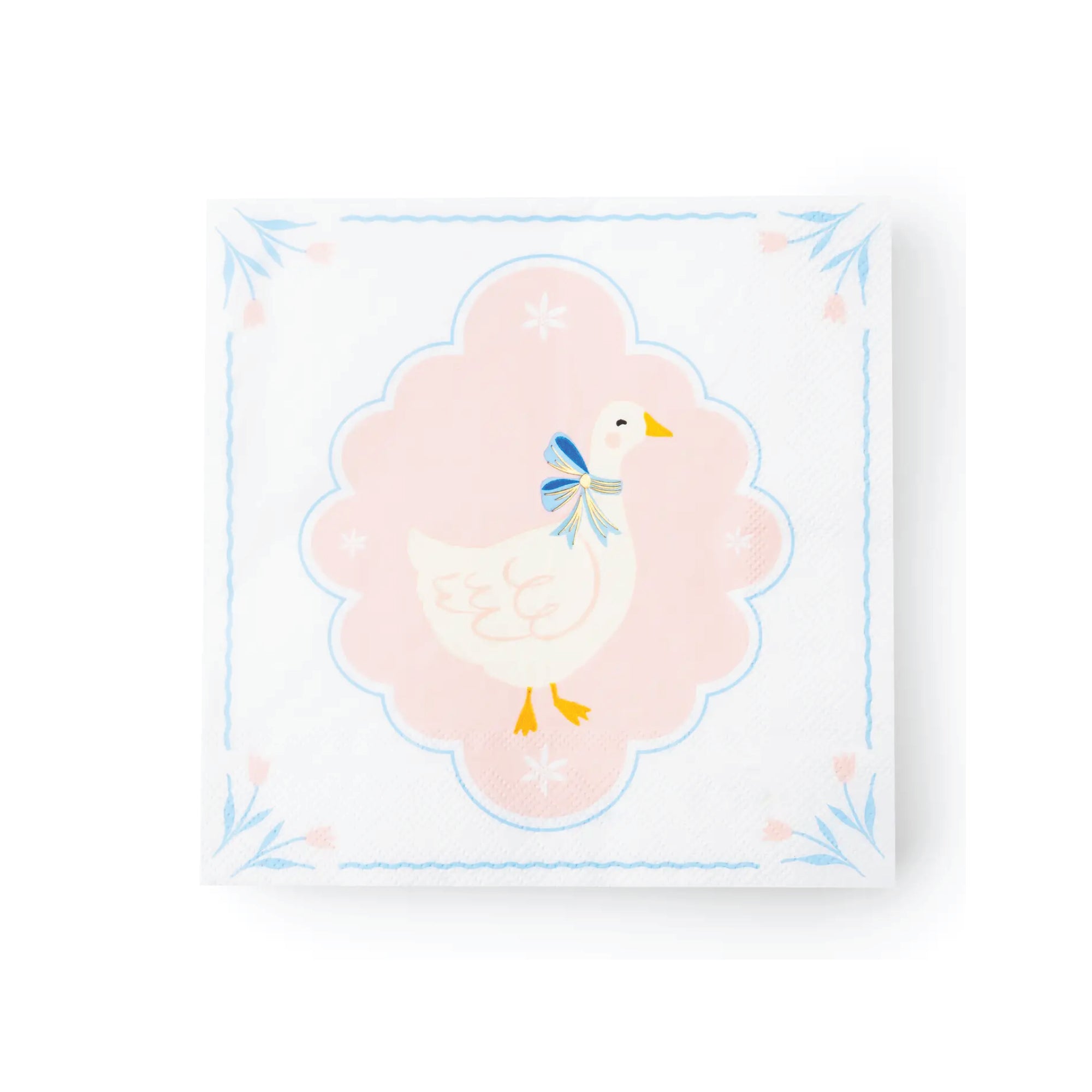 Pastel goose party napkin with blue bow