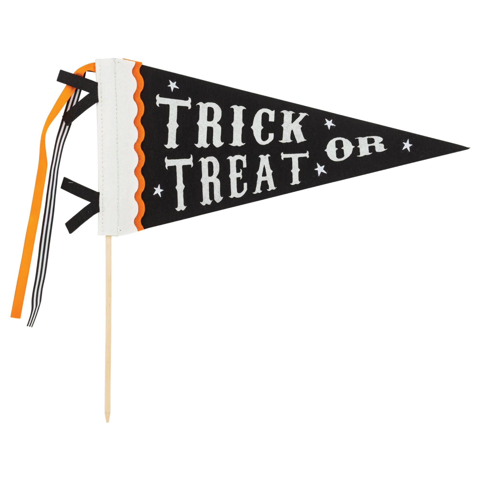 Trick or Treat Felt Pennant in black, white, and orange
